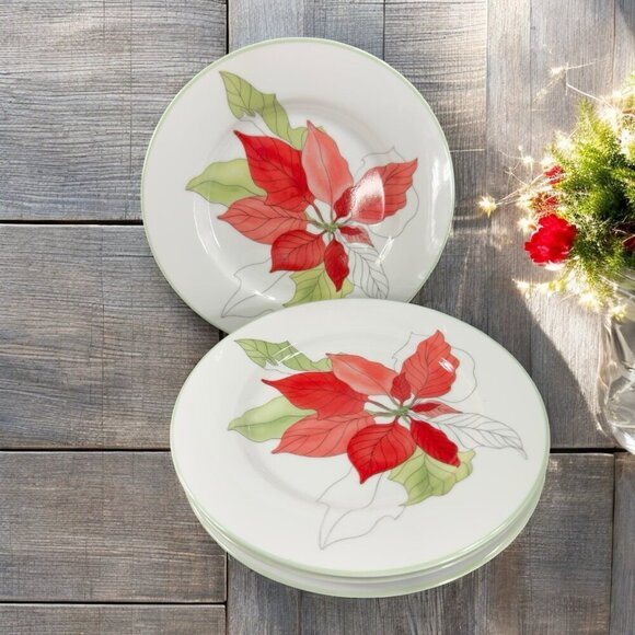 1982 Block China Bernarda Poinsettia Mary Lou Goertzen Porcelain Dish Plate Set4 - Picture 1 of 10